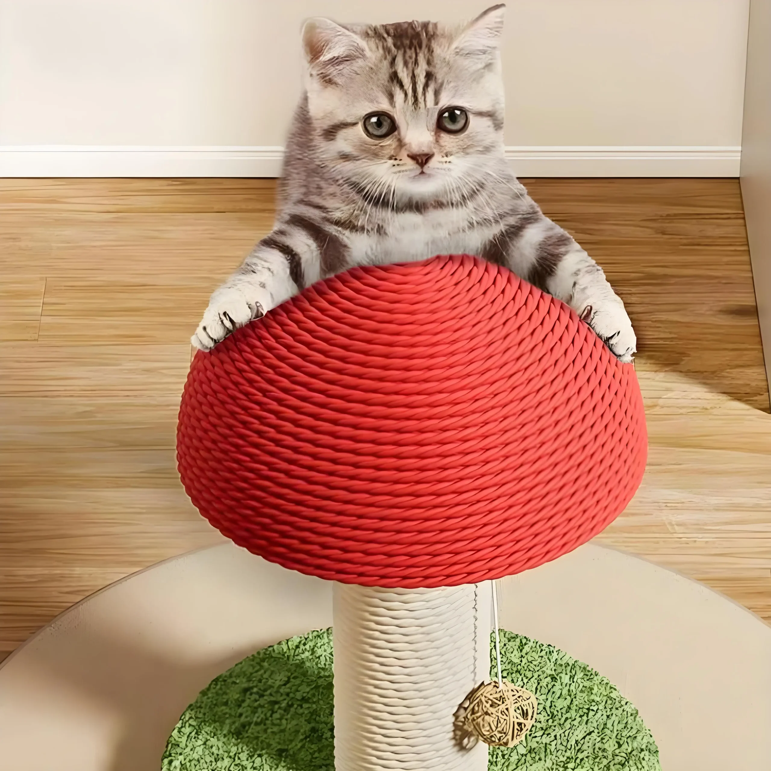 Red Mushroom Cat Scratching Post – Durable Sisal Cat Toy, Anti-Scratch Climbing Pole with Cute Decor for Cats - Image 6